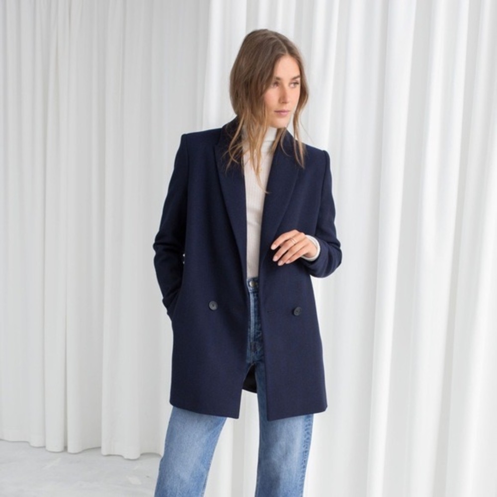 & Other Stories Navy Double-Breasted Blazer